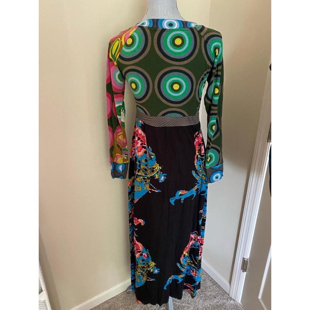 Desigual Women's Maxi Dress Long Sleeve V-Neck Colorful Small Babydoll s1 - Picture 6 of 8